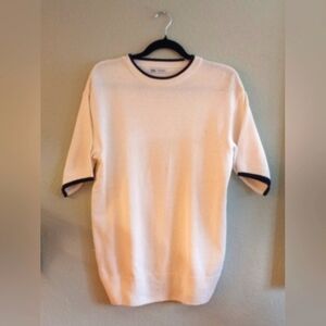 Zara Oversized Loose Fit Nautical Knit Classic White/Navy Trim Fisherman Sweater